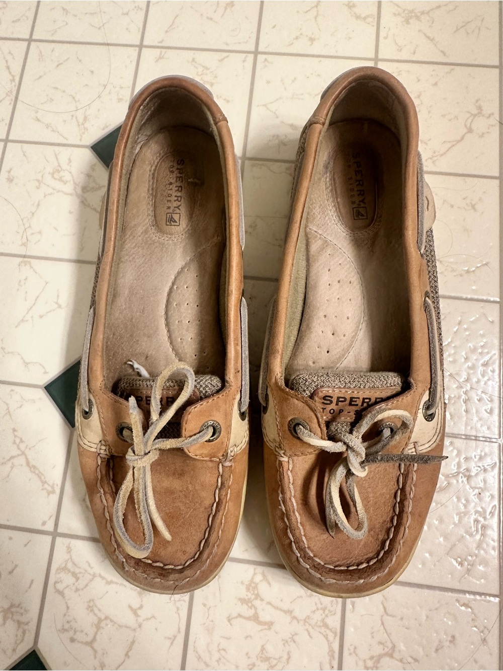 Sperry Tan & Cream Leather Boat Loafers